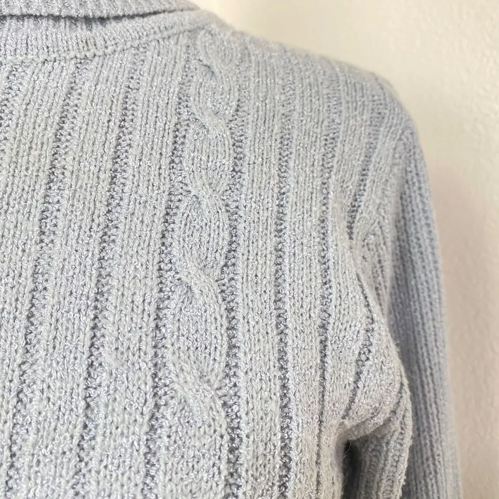 Vintage Gray Knit A-Line Knee Length Dress Med Turtleneck Long Sleeves Academia